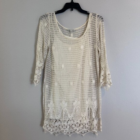 American Eagle Cotton Boho Crochet Dress with Slip (M) - Picture 2 of 4